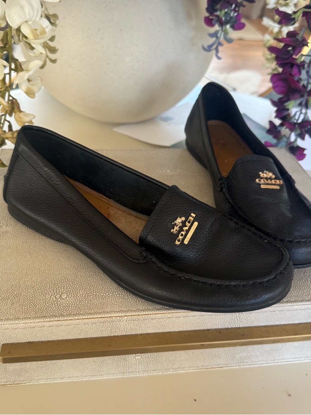 Sold: COACH Women's Black Leather Moccasin Loafers flats Mary Jane’s Black 8.5